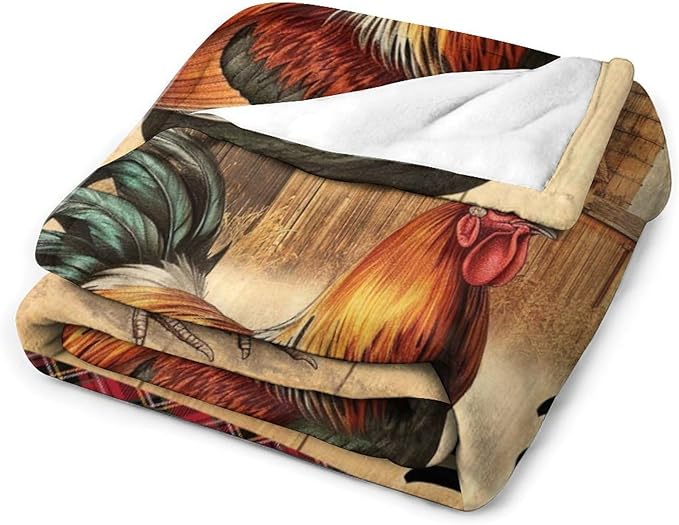 Farmhouse Rooster Blanket Chicken Farm Country Barn Print Throw Blankets for Couch Sofa Bed Stuff Decor Soft Cozy Fleece Plush Warm Flannel Bedding Gifts for Baby Girls Boys Kids Adults 60"x80"