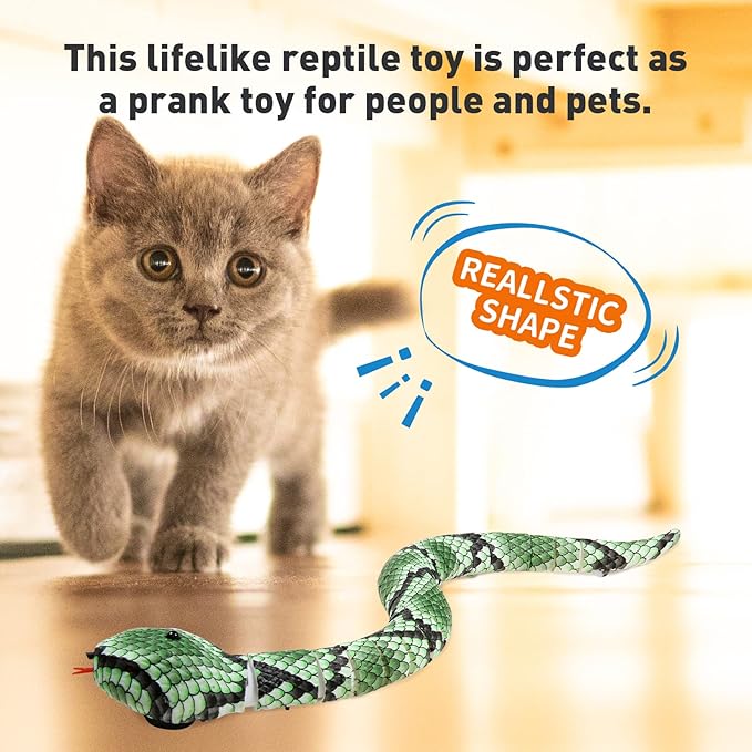 Cat Toys Snake Interactive,Kitten Toys,Realistic Simulation Smart Sensing Snake Toy,USB Rechargeable,Automatically Sense Obstacles and Escape,Tricky Snake for Indoor Cats Dogs(Green Snake)