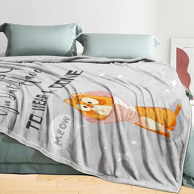 Get Well Gifts for Women After Surgery, Recovery Blanket, Surgery Recovery Gifts for Women, Well at Least, Get Well Soon Blanket Present, Grey Cute Cat Present