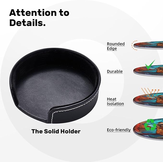 Capybara Drink Coaster Set of 6 With Holder - Leather Coasters for Table/Drinks/Coffee Protection - Housewarming Gift