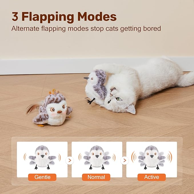 Potaroma Cat Toys 2 Pcs Flapping Sandpiper Pair-Mate, Lifelike Birds Chirp, Chargeable Touch Activated Kitten Toy Interactive Cat Kicker Exercise, Catnip Toys for All Breeds