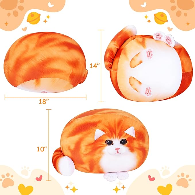 Achwishap Cat Plush,Soft Cat Stuffed Animals,Kawaii Cat Plush Toys,Cute Plushies Cat Body Pillow,Kitten Stuffed Animal Hugging Pillows Plushies Gifts for Kids Adults Birthday(Orange Cat,18”)