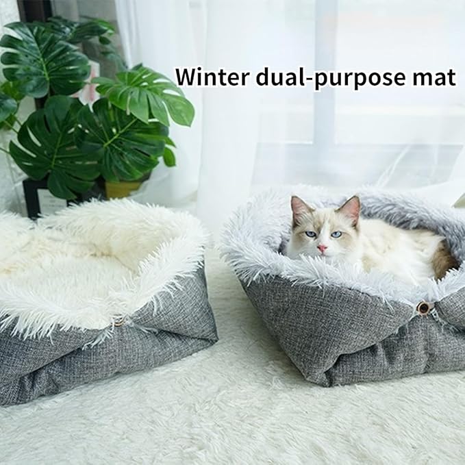 Cat Beds Small Dog Bed, Self Warming Cat Dog Mat Washable Warm Fluffy Pet Pad Calming Cushion Soft Kitty Bed for Indoor Outdoor Crate Pets Cat Small Dog Sleeping (White)