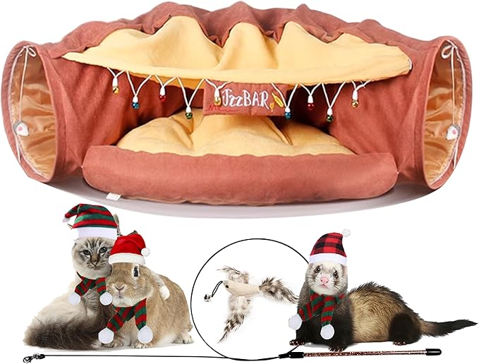 Cat Tunnel Bed, 2-in-1 Cat Tunnel for Indoor Cats Collapsible Cat Tunnel Tubes Toys with Removable Mat for Pet Cats Kittens Puppies Rabbits Bunnies Ferrets (Bar)