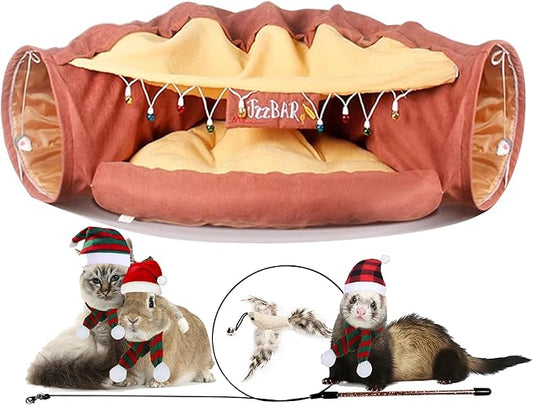 Cat Tunnel Bed, 2-in-1 Cat Tunnel for Indoor Cats Collapsible Cat Tunnel Tubes Toys with Removable Mat for Pet Cats Kittens Puppies Rabbits Bunnies Ferrets (Bar)