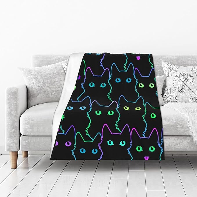 Cute Cat Silhouettes Neon Blanket, Soft Blankets Flannel Bed Throw Cozy Lightweight Plush Gifts For Kids Boys Girls Women Men Sofa Couch Bedroom Living Rooms Warm All Season, Home Decor, Small 50"x40"