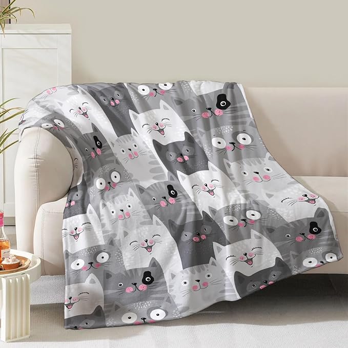 Cat Blanket Gifts for Women Girls Wife Mom Birthday Christmas Valentine Present Kawaii Animal Kitten Theme Decor Home Bedroom Living Room Sofa Couch Super Soft Cozy Plush Kids Adult Teen Throw 60"x50"