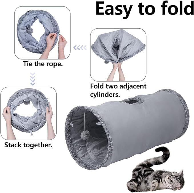 Cat Tunnel, Durable Suede Collapsible Cat Play Tube Toys with Play Ball, Indoor Cat Play Tunnel for Cat, Puppy, Kitty, Kitten, Rabbit (Small)