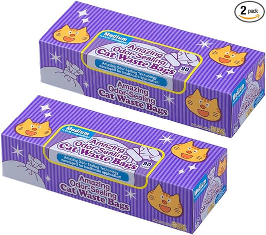 BOS Amazing Odor Sealing Cat Waste Disposal Bags - Durable and Unscented [Size: M, Color: Light blue] (90 Count, Pack of 2) (180 Bags)