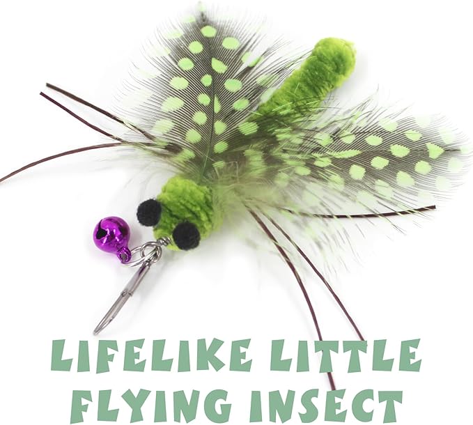 SONGWAY Insect Cat Toys with Feather - 6 Pieces Cat Feather Toy Refills, Cat Toy Wand Attachments, Cat Insect Toy, Wool Cat Toys, Interactive Cat Toys for Indoor Cats