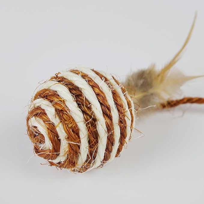 Cat Toys Set with Sisal Rope & Feathers Ball and Mouse - 2 Pack, Interactive Toys for Indoor Cats,Kittens
