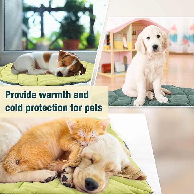 28 x 20 Inch Pet Mattress Leaf Shape Cat and Dog Cotton Bed Pad Cat Double Sided Floor Cover Mat Warming Dog Blanket Pad for Warm Indoor Puppy Accessories(Dark Green, Green)