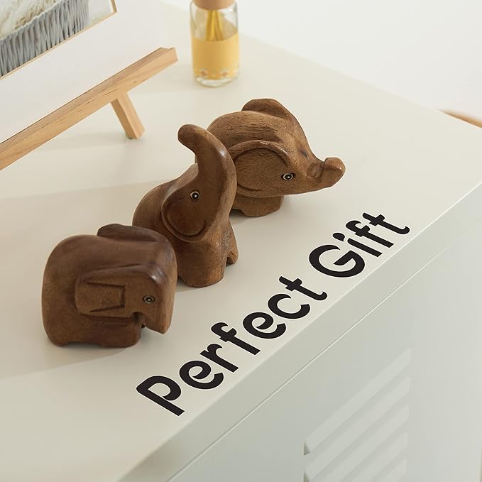 3 Elephant Figurines Centerpiece - Cute Decor and Gifts for Women - Wood Statue Home Sculpture - Bathroom and Office Decorations