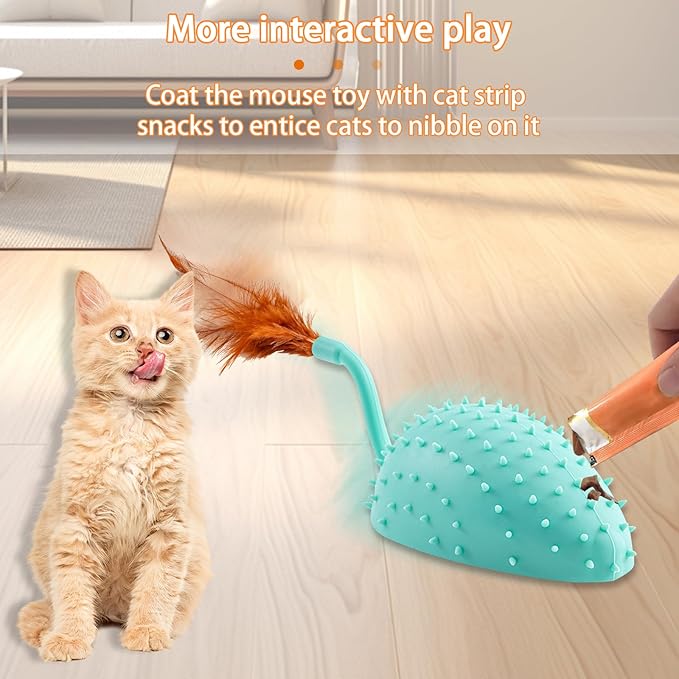 Interactive Cat Toys, Cat Mouse Toys, Remote Control Cat Toys with Feathers, Automatic Chirping Indoor Pet Toys, USB Rechargeable