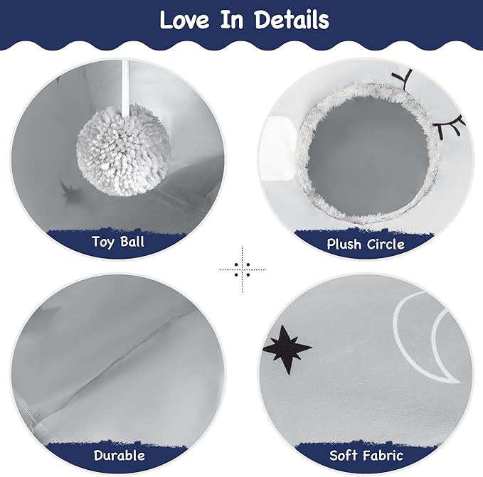 Tempcore Pet Cat Tunnel Tube Cat Toys 3 Way Collapsible, Cat Tunnels for Indoor Cats，Kitty Tunnel Bored Cat Pet Toys Peek Hole Toy Ball Cat, Puppy, Kitty, Kitten, Rabbit Blue Large Size Gray Sun