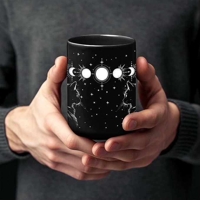 Black Cat Mug 15oz Cat Lover Gifts for Women Funny Goth Coffee Mug - Witch, Goth Decor Halloween Cup With Cats Goth Gift Witchy Gifts for Women - Fathers Day Mugs Cats Christmas Gothic Home Decor