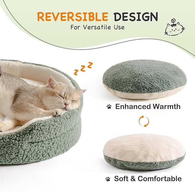 Mewoo Cat Beds for Indoor Cats - Round Dog Beds for Small Dogs, Washable Pet Bed for Kitten and Puppy with Non-Slip Bottom (Sage Green, 23.0" L X 23.0" W X 7.0" Th)