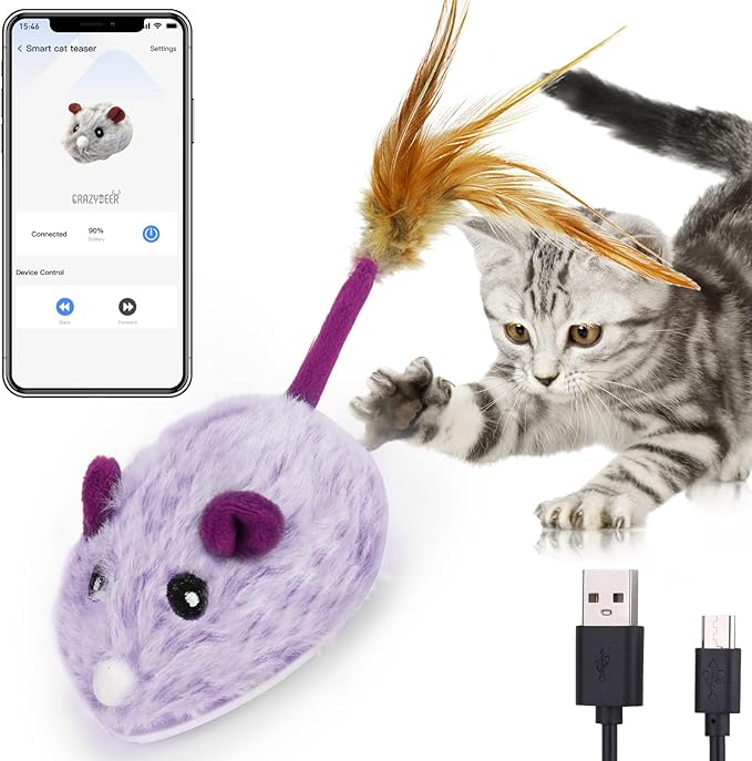 Cat Toys APP Bluetooth Smart Cat Mouse Toys Electronic Interactive Hunting Cat Toy for Indoor Mice Toys Automatic Moving Remote Control Cat Toy Exercise Cat for Bored Indoor USB Rechargeable（Purple)