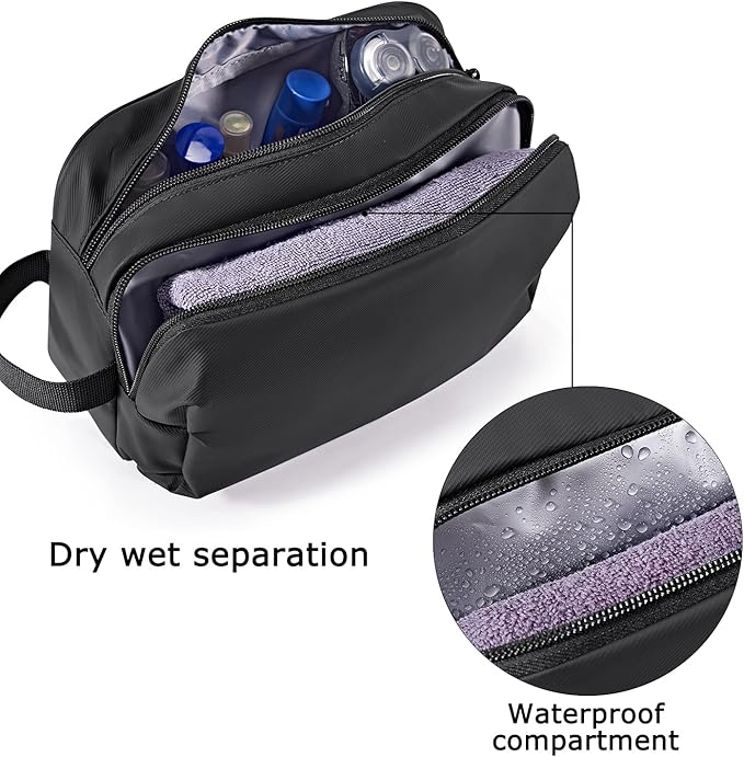BAGSMART Toiletry Bag for Men, Travel Toiletry Organizer Dopp Kit Water-resistant Shaving Bag for Toiletries Accessories, Door Room Essentials,Black-basic