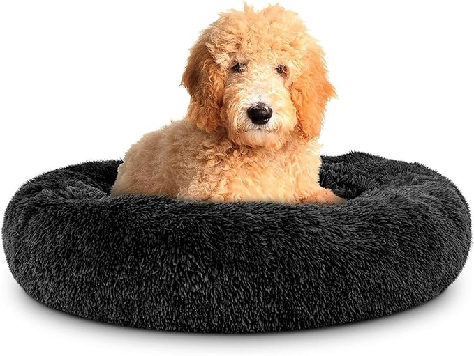 Cat Beds for Indoor Cats - Cat Bed Washable 24 inches, Dog Beds for Small Medium Dogs, Anti Anxiety Round Fluffy Plush Faux Fur Cat Bed, Thick Bottom (Dark, Large)