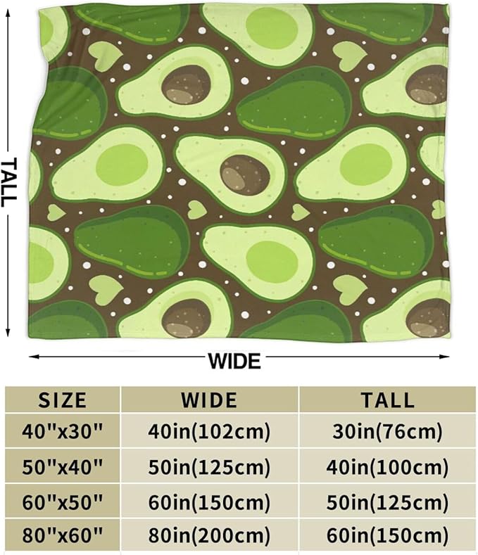 Avocado Merch Cozy Print Flannel Fleece Soft Plush Fuzzy Warm Lightweight Bedding - Avocado Gifts for Women, Men, Girls, Kids - 50"X40"