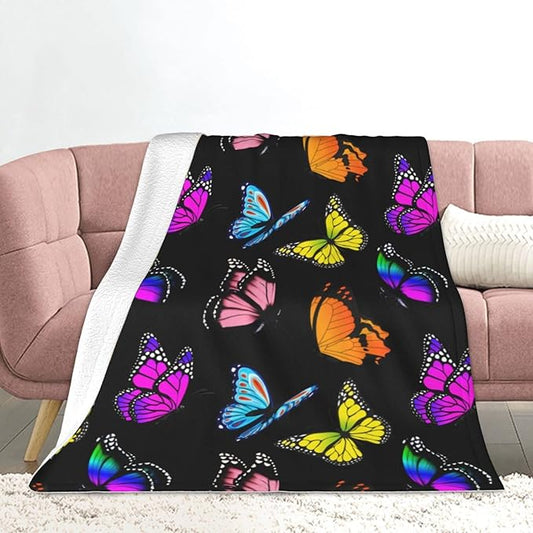 Fuzzy Throw Blanket 350 GSM Fleece Ultra-Soft Microfiber Blanket for Adults Kids Gift Couch, Sofa, Bed Butterfly Black 80"x60"