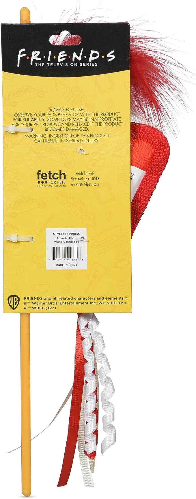 Cat Toy Joey Loves Pizza Catnip Wand, Catnip Inside | Friends for Pets | Interactive Toy for Cats, Dancing Teaser with Ribbons | Cat Exercise Toy with Feathers and Catnip