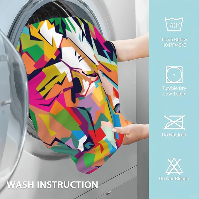 Lion Hand Towel Set of 2,Pop Art Lion Face Washcloths Fingertip Kitchen Towels 28 x 14 Inch Soft Bath Dish Cloth for Bathroom Gym Hotel Salon Spa Sport