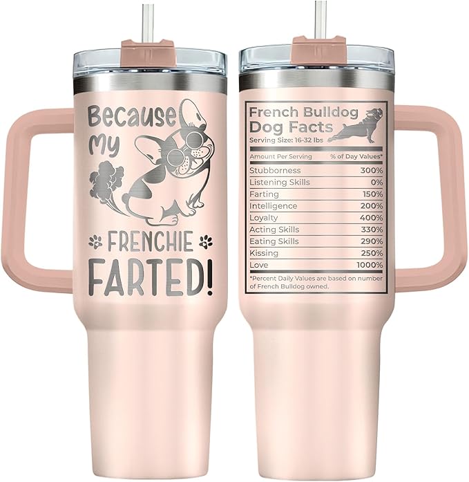 34HD 40oz French Bulldog Tumbler with Handle and Straw, Vacuum Insulated French Dog Coffee Mug with Lid, Birthday Gifts for Pet Owners, Funny Gifts for Dog Mom Mothers Day Women