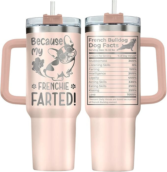 34HD 40oz French Bulldog Tumbler with Handle and Straw, Vacuum Insulated French Dog Coffee Mug with Lid, Birthday Gifts for Pet Owners, Funny Gifts for Dog Mom Mothers Day Women