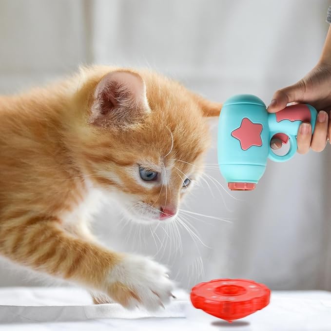 BOXOB Helicopter Cat Toy Launcher with 5pcs Flying Discs + Spinning Top Toy Helicopter Cat/Dog Fetch Toy Flying Propellers Cat Interactive Toys Cat Teaser Toy for Training, Chasing, Playing