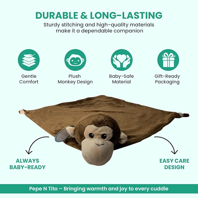 Baby Security Blanket - 18" Tall Soft Fleece Baby Blanky for Boys & Girls – Baby Soothing Blanket with Plush Stuffed Animal - Monkey