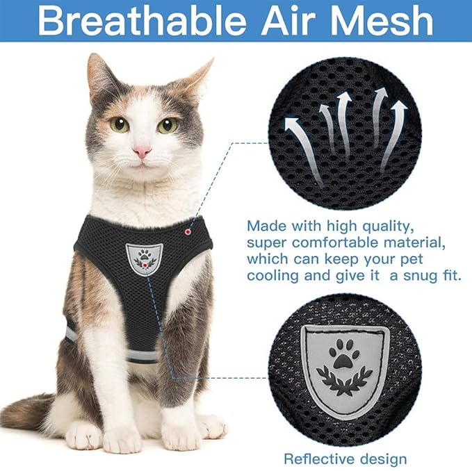 Cat and Small Dog Vest Harness and Leash Set, Mesh Harness with Reflective Strap, Step-in Adjustable Harness for Small Cats