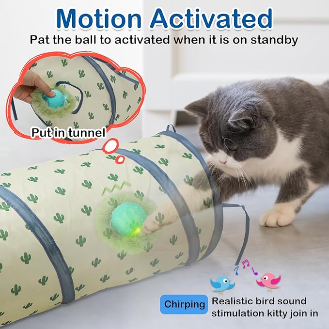 Cat Toys Cat Tunnels with Automatic Cat Ball, Motion Activated Interactive Cat Toy Peekaboo Cat Cave Gaming