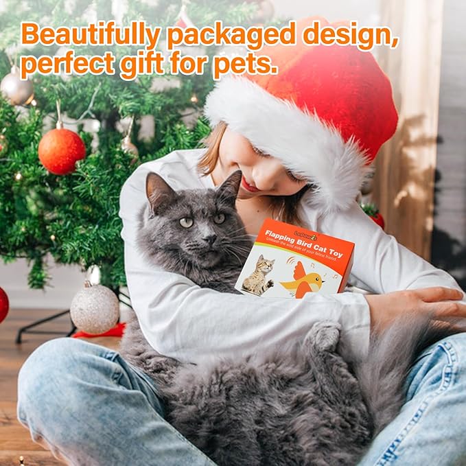 Cat Toys for Indoor Cats, Flapping Bird Cat Toy, Electric Simulated Chirping Bird Interactive Cat Toy with Flappy Wings, Rechargeable Touch Activated Cat Toys with Catnip and Feather - Red