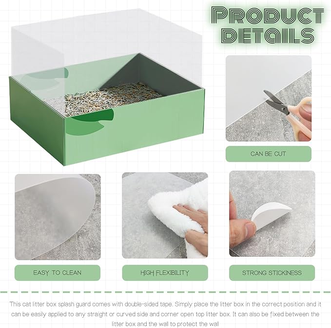 4Pcs Cat Litter Box Pee Shields, Splash Guard for Open Litter Boxes, Easy to Clean, Reusable and Removable (Litter Box Not Included)