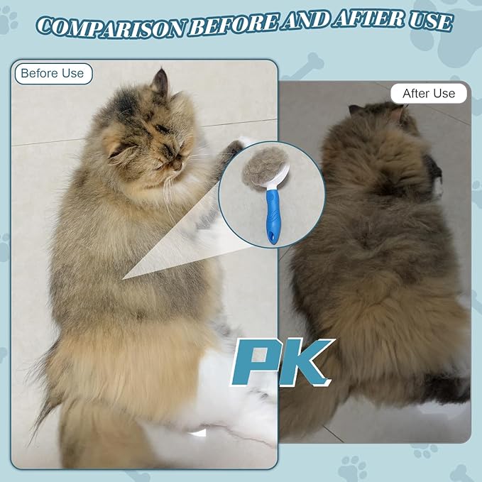 Brush for cats & dogs,self-cleaning pet brush,cat brush&dog brush, small dog brush,Pet Hair Grooming,Easy removes loose undercoat, fine needle (blue)