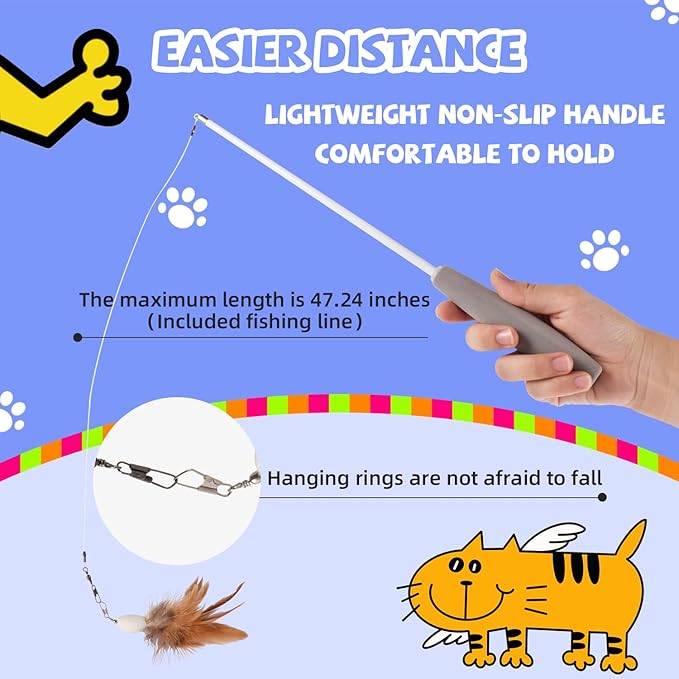 Premium Interactive Cat Wand Toy, Indoor Toy for Kittens and Cats, Educational Feather Cat Toy with Real Feathers.