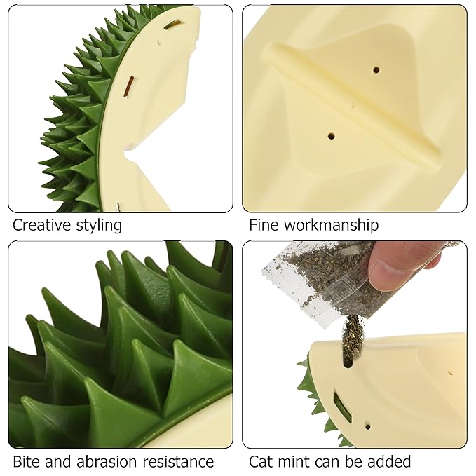 YAODHAOD Cat Corner Scratcher Durian Shaped Corner Tickler Cat Mint Self Groomer Toy Kittens Wall Corner Massage Comb Scratcher Board for Indoor Cats (Green)
