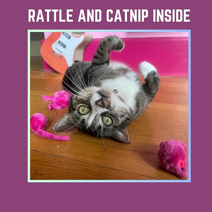 Smokey's Stash Faux Fur Cat Mice Toy 12 Per Pack Multi Color Realistic Small Mouse with Rattle and Catnip Safe for Adult Cats and Kittens 5.5 inches Long