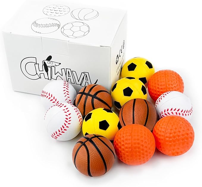 CHIWAVA 12 Pack 1.6 Inch Soft Rubber Foam Cat Toy Ball Sponge Sport Balls Kitten Interactive Toy Assorted Color