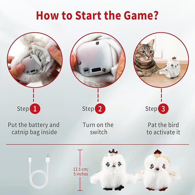 Gigwi Interactive Flapping Cat Toys Catnip, Electronic Flappy Toys Motion Activated, Automatic Cat Toys for Indoor Cats, USB Rechargeable Cat Enrichment Toy for Hunting and Kicker, Birds Couple