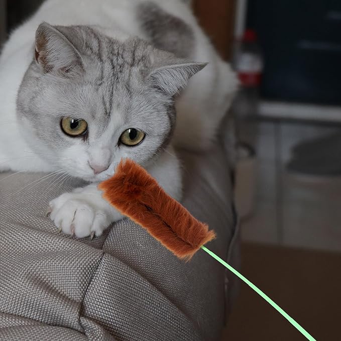 POPETPOP 10 Pcs Plush Cat Teaser Toys, String Cat Plush Wand for Cat Training, Cat Interactive Toys, Cat Playing Toy for Kitten Funny Exercise