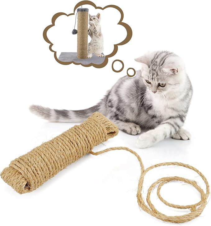 Sisal Rope for Cat Scratcher, Pettom Cat Scratching Post Replacement Natural Hemp Rope Sisal Replacement Rope for Cat Tree 1/4 inch Diameter 33FT