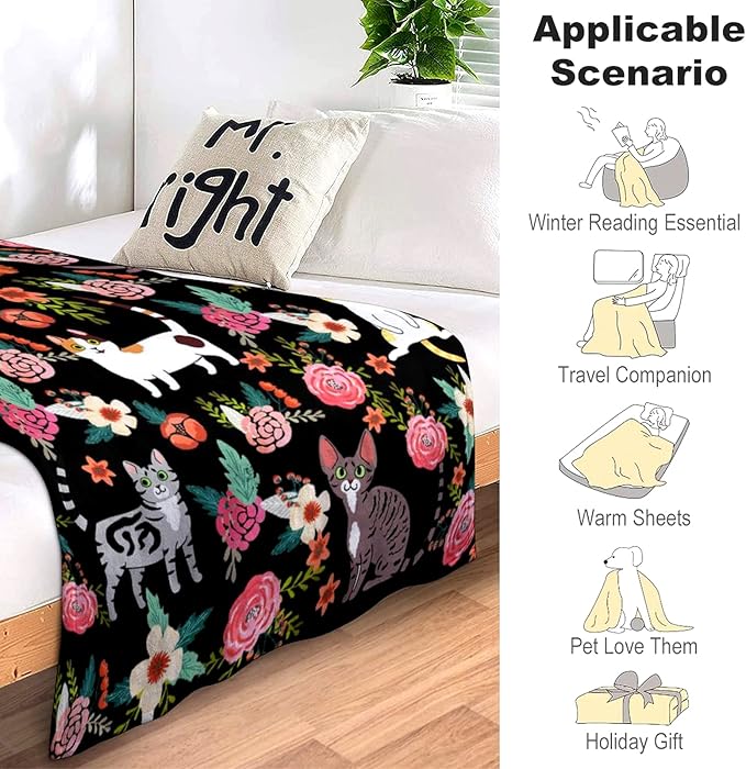 Cute Cat Blanket Soft Flannel Cat Throw Blankets Kids Adults for Bedding Bedroom Living Rooms Sofa Full Season Gifts 80"x60"