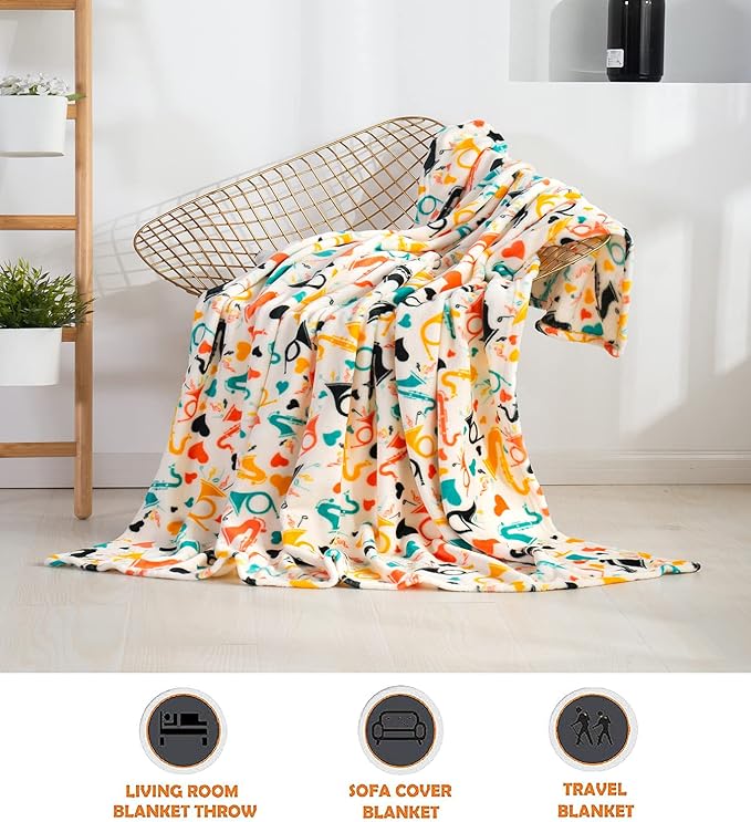 Elegant Comfort Luxury Velvet Super Soft Christmas Prints Fleece Blanket-Holiday Theme Home Décor Fuzzy Warm and Cozy Throws for Winter Bedding, Couch and Gift, 50 x 60 inch, Saxaphone