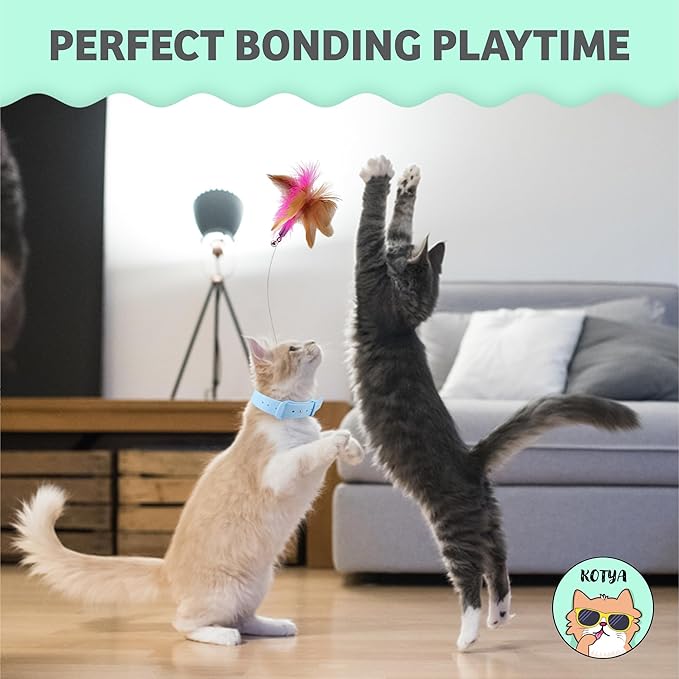 KOTYA Cat Collar Toy, New Premium Teasing Wand with Colorful Natural Feathers and Bell, Lightweight Silicone for Extra Comfort, Interactive Self Playing Toys for Indoor Kittens (Flamingo Pink)