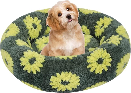 Calming Dog Bed, Dog Beds Fits up to 15 lbs Pets, Fluffy Donut Dog & Cat Bed Washable, Round Anti Anxiety Dog Bed, Small Dog Bed with Non-Slip Bottom (Yellow, 20" x 20")