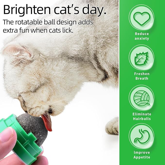 Catnip Toys Balls 4 Pcs, Extra Cat Energy Ball,Cat Toys for Indoor Cats, Healthy Kitty Teeth Cleaning Dental Chew Toys,Cat Wall Catnip Balls