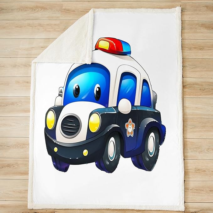 Feelyou Boys Car Blanket Kids Cartoon Police Car Throw Blanket Super Soft Children Toddler Fleece Sherpa for Couch Bed Sofa Boy Cute Vehicle Plush Fuzzy BlanketTwin 60"x80"